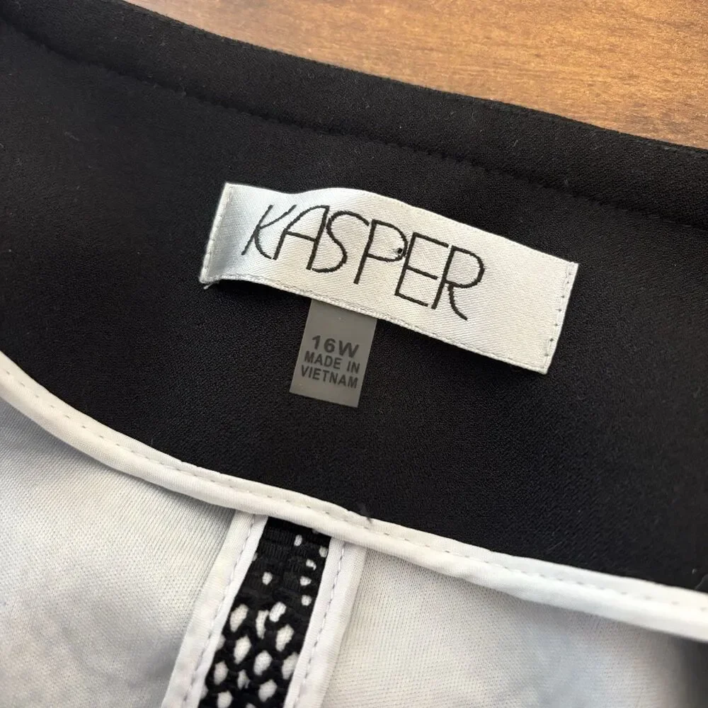 Kasper Women's 16W Bonded Lace Blazer Contrast Black White Laser Cut - Picture 8 of 10